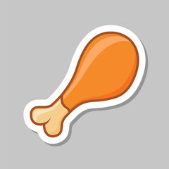Chicken leg sticker icon in flat style. Fast food menu vector illustration on isolated background. Drumstick sign business concept.