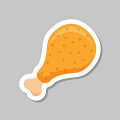 Chicken leg sticker icon in flat style. Fast food menu vector illustration on isolated background. Drumstick sign business concept.