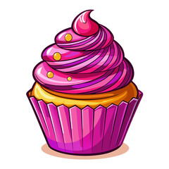 A delicious cupcake with pink frosting and yellow sprinkles isolated on white background isolated on transparent background