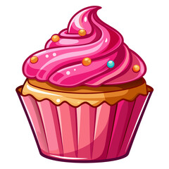 Delicious pink frosted cupcake with sprinkles isolated on white background isolated on transparent background