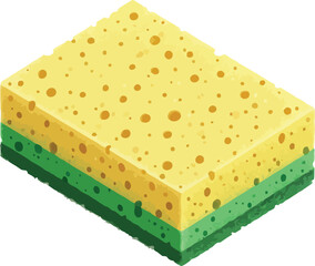 Clean kitchen sponge for dishwashing and household cleaning yellow and green vector