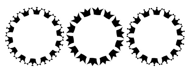 Set of black frames made of crowns. Crown icon. Decorative frame on white background. Copy spase.