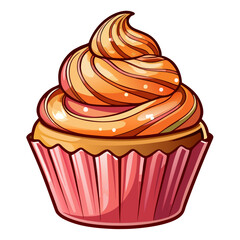 Delicious swirled orange frosting cupcake in a pink wrapper isolated on white background isolated on transparent background