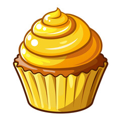 Delicious yellow frosted cupcake with swirled icing isolated on white background isolated on transparent background