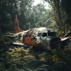 Forgotten Aircraft Remains Resting In Tropical Rainforest Heavy Storm