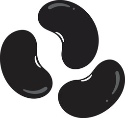 Three glossy black beans grouped isolated simple vector food illustration vector