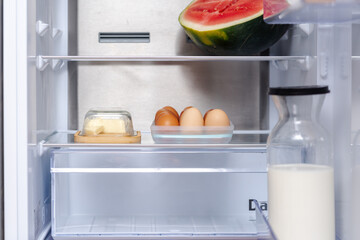 Wrong food placement in the refrigerator. Butter and eggs