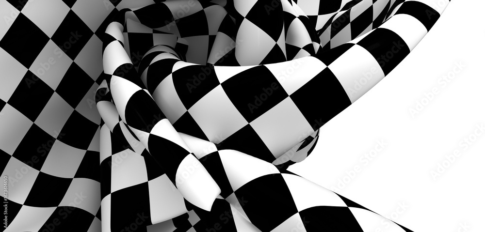 Poster high-resolution image of a dynamic, swirling checkered pattern in black and white. ideal for backgro