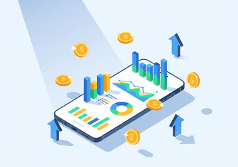 Digital finance analysis on smartphone, visualizing market growth and investment returns with interactive charts and data dashboards for business success and strategic planning