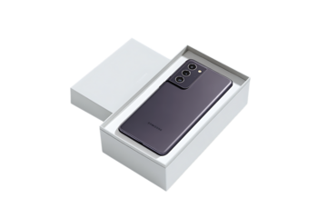 Modern mobile phone unboxed. Tech upgrade, new device.