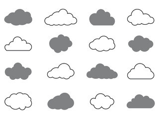 Fototapeta premium Cloud thin line icon set. Simple cloud design for weather. Silhouette icon of cloud. Natural weather symbol of rain. Cloud icons in a grid layout. Vector illustration.
