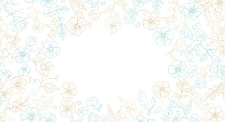 Delicate floral border with teal and gold line art creates elegant feminine background