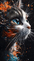 Striking Artistic Portrait Showing Curious Kitten On Dark Background