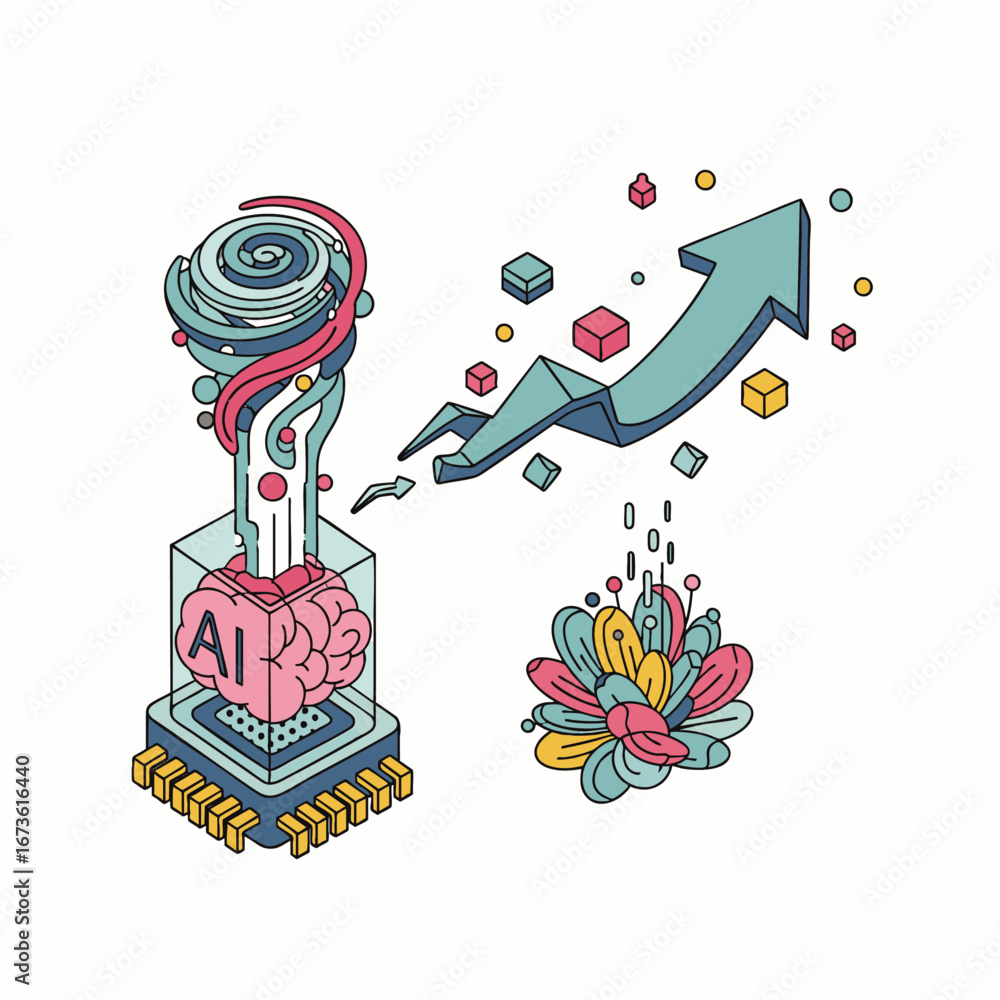 Poster this isometric vector illustration beautifully conveys the dynamic evolution of artificial intellige