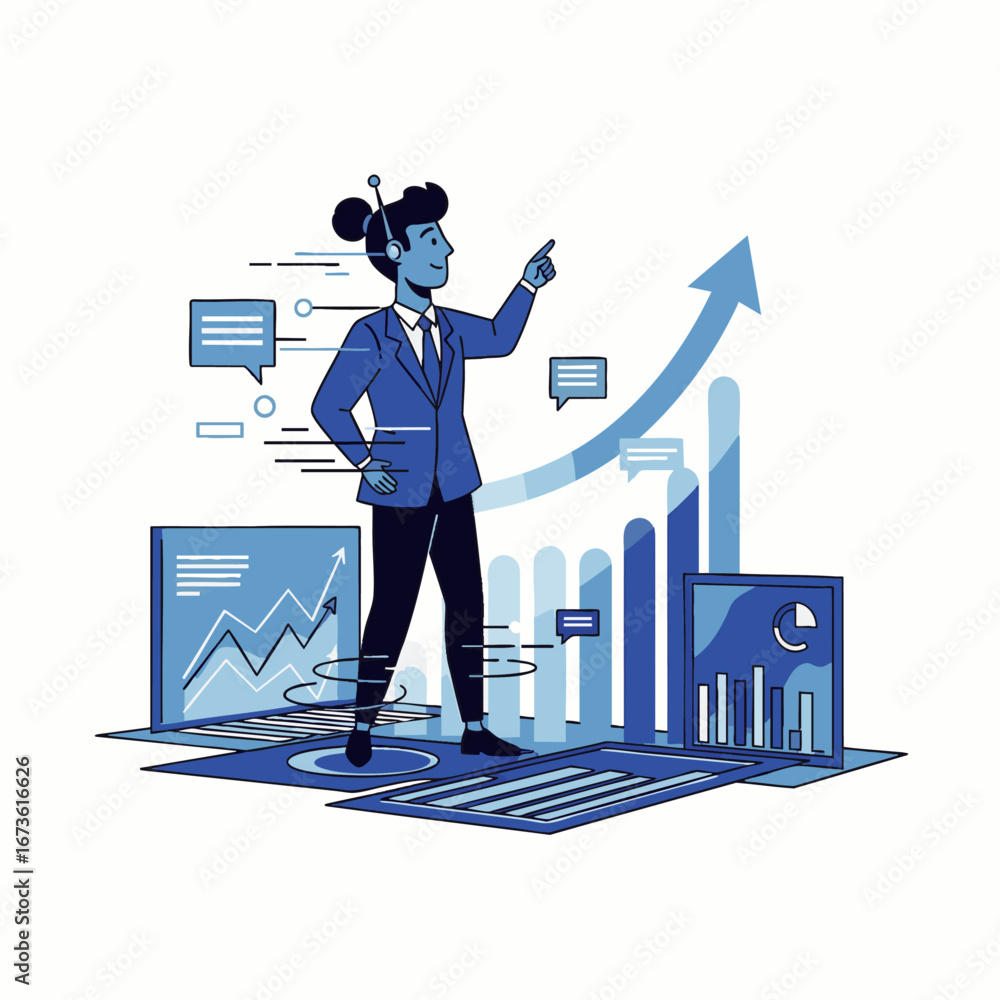 Poster a modern professional utilizes advanced technology and data analytics to drive significant business 