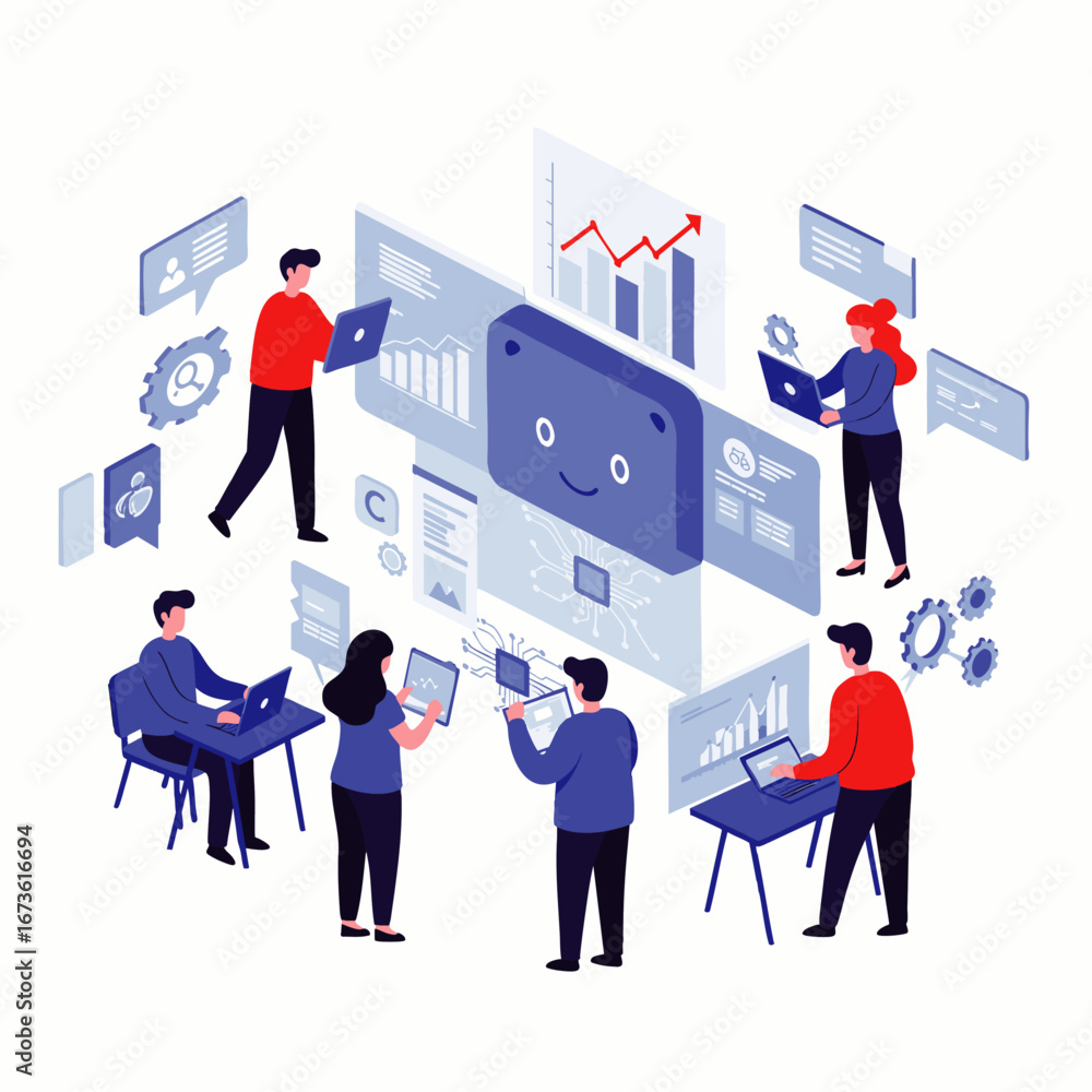 Aufkleber a diverse team of professionals collaborates on digital data analysis, leveraging technology and int