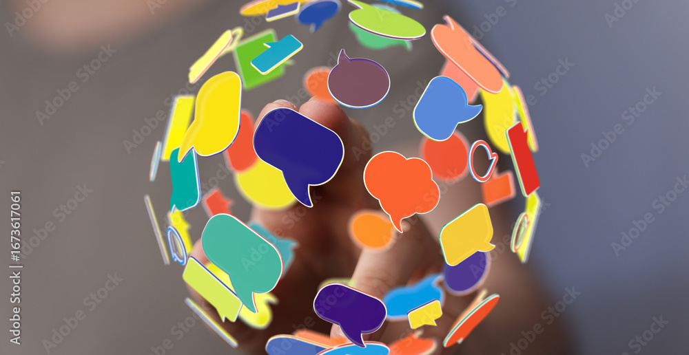Aufkleber abstract image of colorful speech bubbles symbolizing global communication and networking.