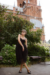 woman on the background of the castle