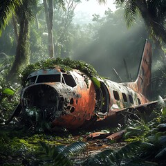 Abandoned Aircraft Wreck Sitting Alone In Torrential Jungle Rain
