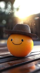 Adorable Orange Figurine Wearing Straw Hat With Happy Expression