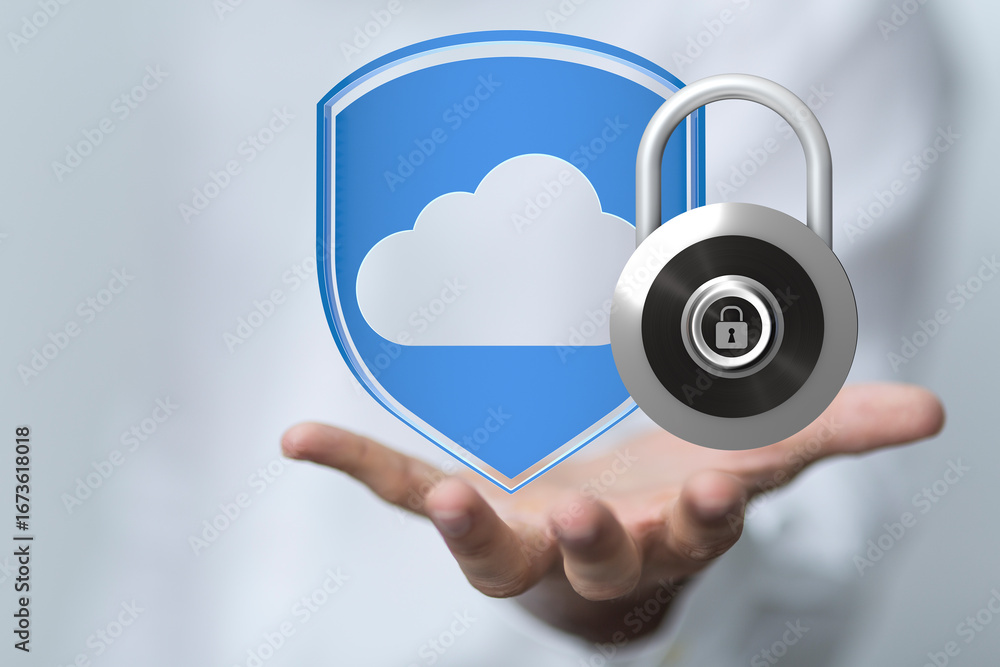 Aufkleber protecting your cloud data is crucial. this image represents secure cloud storage and data encryptio