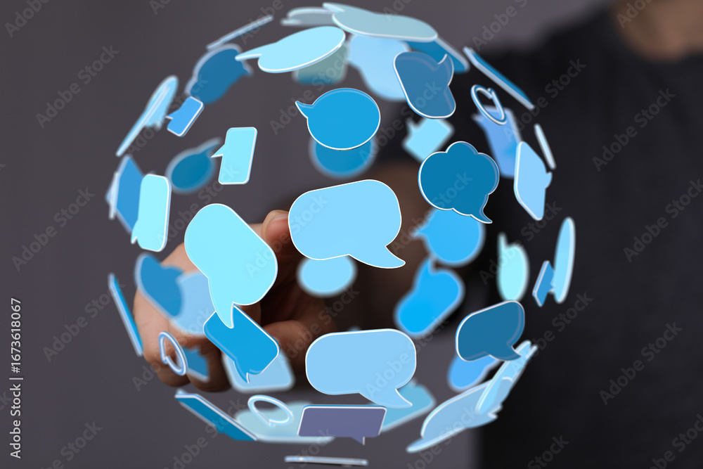 Poster abstract image depicting global communication and social media. perfect for tech, social media, and 