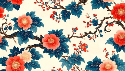 Delicate floral pattern with branches and blossoms