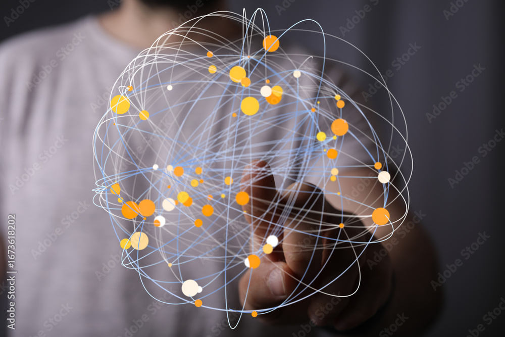 Aufkleber abstract image of a hand interacting with a digital network, representing connection and global comm