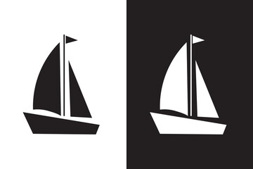 Simple black silhouette of a sailboat with two sails on white background