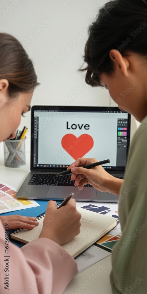 Poster collaborative design process with digital tools and creative thinking for graphic design and visual 