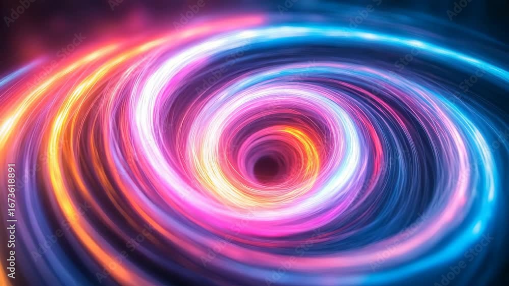 Poster vivid neon light swirl pattern in dynamic circular motion