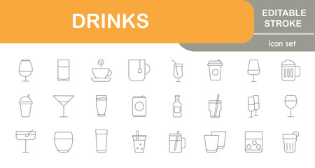 Set of icons drinks. Linear, editable