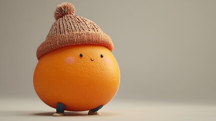 Cartoon Orange Figurine With Straw Hat Enjoying Summer Day