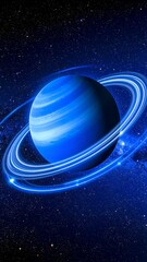 Blue planet with rings in space