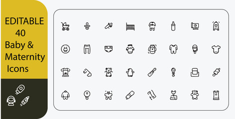 Editable Baby and Maternity Icons Vector Illustration Representing Pregnancy Childs.