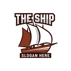 A stylized logo featuring a sailing ship, designed in a bold, graphic style, with space for a slogan.