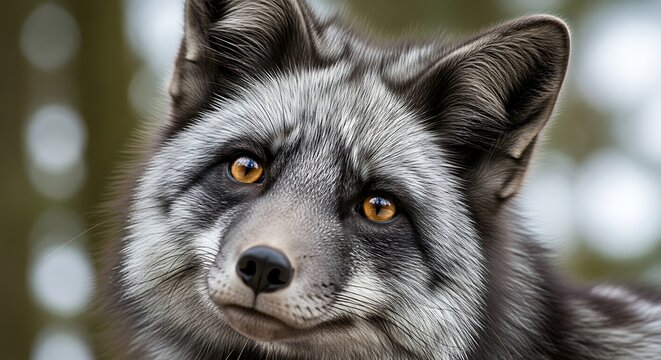 Majestic Silver Fox Portrait with Striking Amber Eyes.