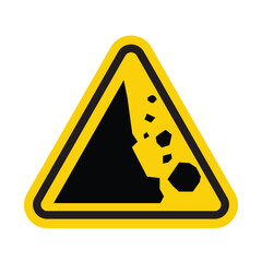 Falling rocks or debris warning road sign yellow triangle symbol warning danger