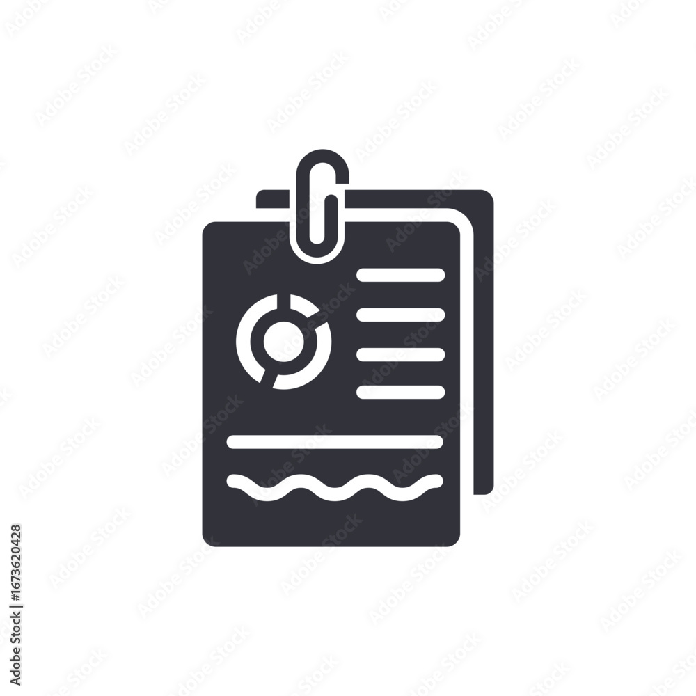 Poster abstract illustration of a report stack with statistics and decorative wave lines