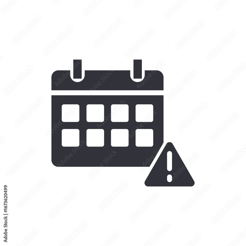 Poster date reminder symbol in calendar icon with attention sign in flat style design
