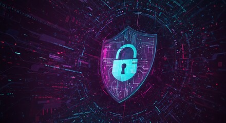 Digital Security Shield Protecting Data in Cyber Space with Futuristic Network Background