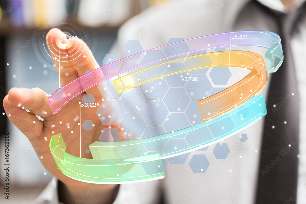 Aufkleber a businessman interacts with a holographic display showcasing dynamic data and insightful visualizat