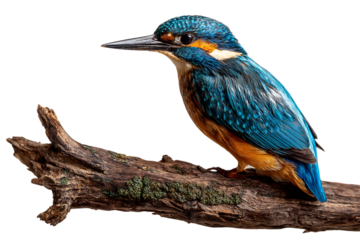 Close up of a colorful kingfisher perched on a branch.