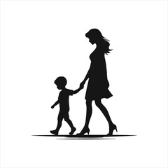 Vector art of silhouette of a mother and child walking hand in hand