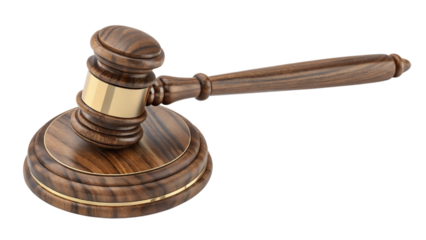 sound block a wooden judge gavel and podium have a golden border isolated on transparent background