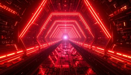 Obraz premium Futuristic red neon tunnel