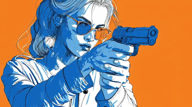 Female operative in a dark mafia setting, embodying the killer-for-hire theme.