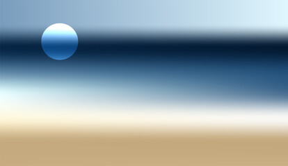 Abstract gradient landscape featuring a blue sphere against a backdrop of soft blue, beige, and deep blue horizontal bands evokes a serene and minimalist atmosphere