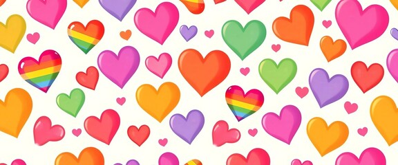 Seamless vibrant LGBTQ+ heart pattern  White background Ideal for Valentine's, wrapping paper, wallpaper, pride, bright