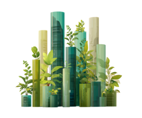 Vertical greening, eco city concept. Plants in glass tubes.